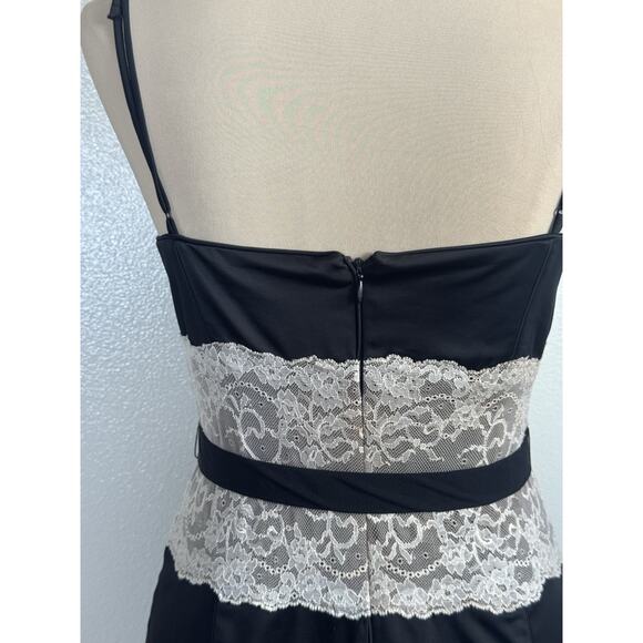 Y2k BCBG Max Azaria Black Cocktail Dress | Lace | Rhinestone Belt | Dark Romance - Picture 10 of 16